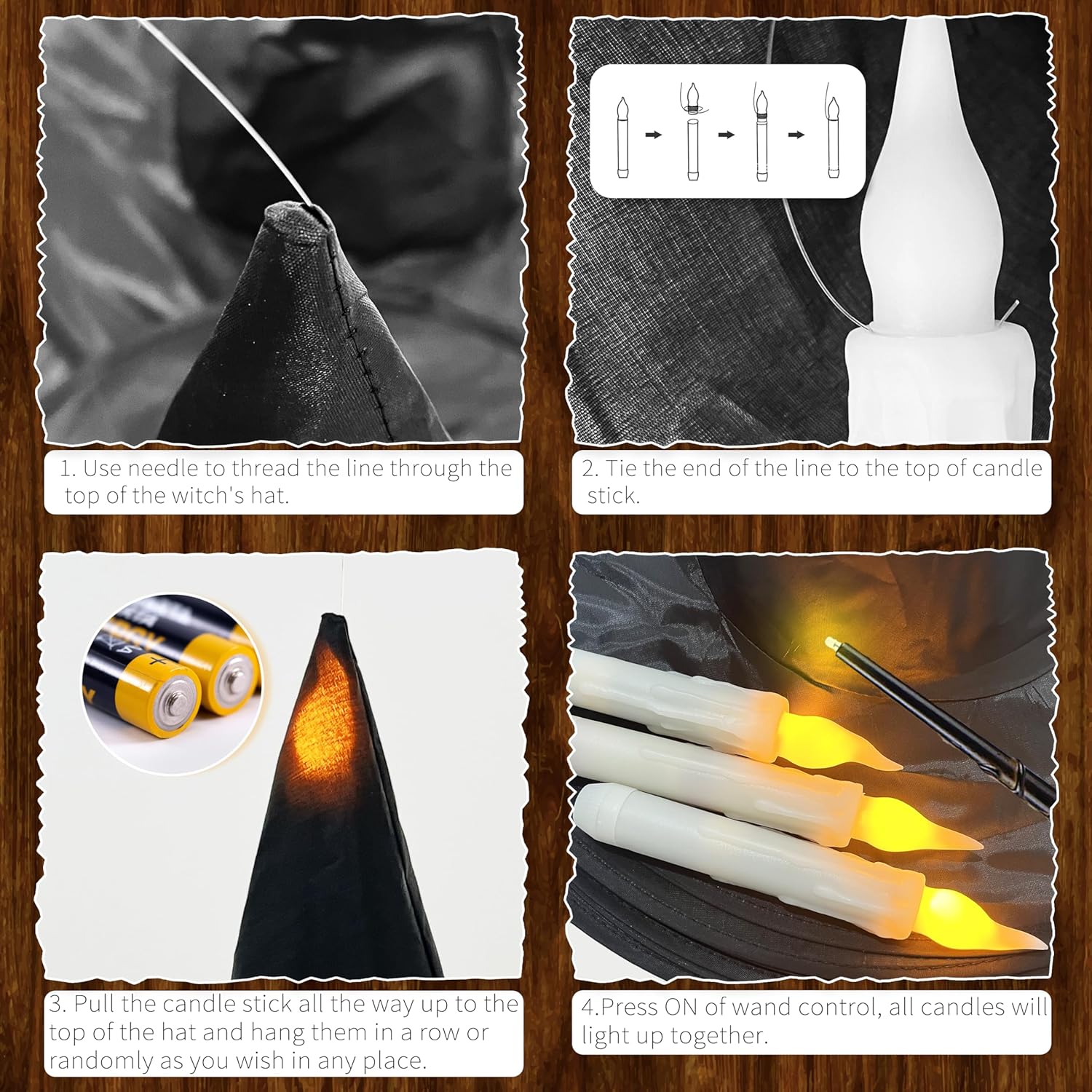 Floating Candles With Wand, 12Pcs Magic Hanging Candles, Floating Light Up Witch Hats With Flameless Candle With Wand Remote, Witch Hat 3D Bats Wall Stickers Decorations For Halloween Party