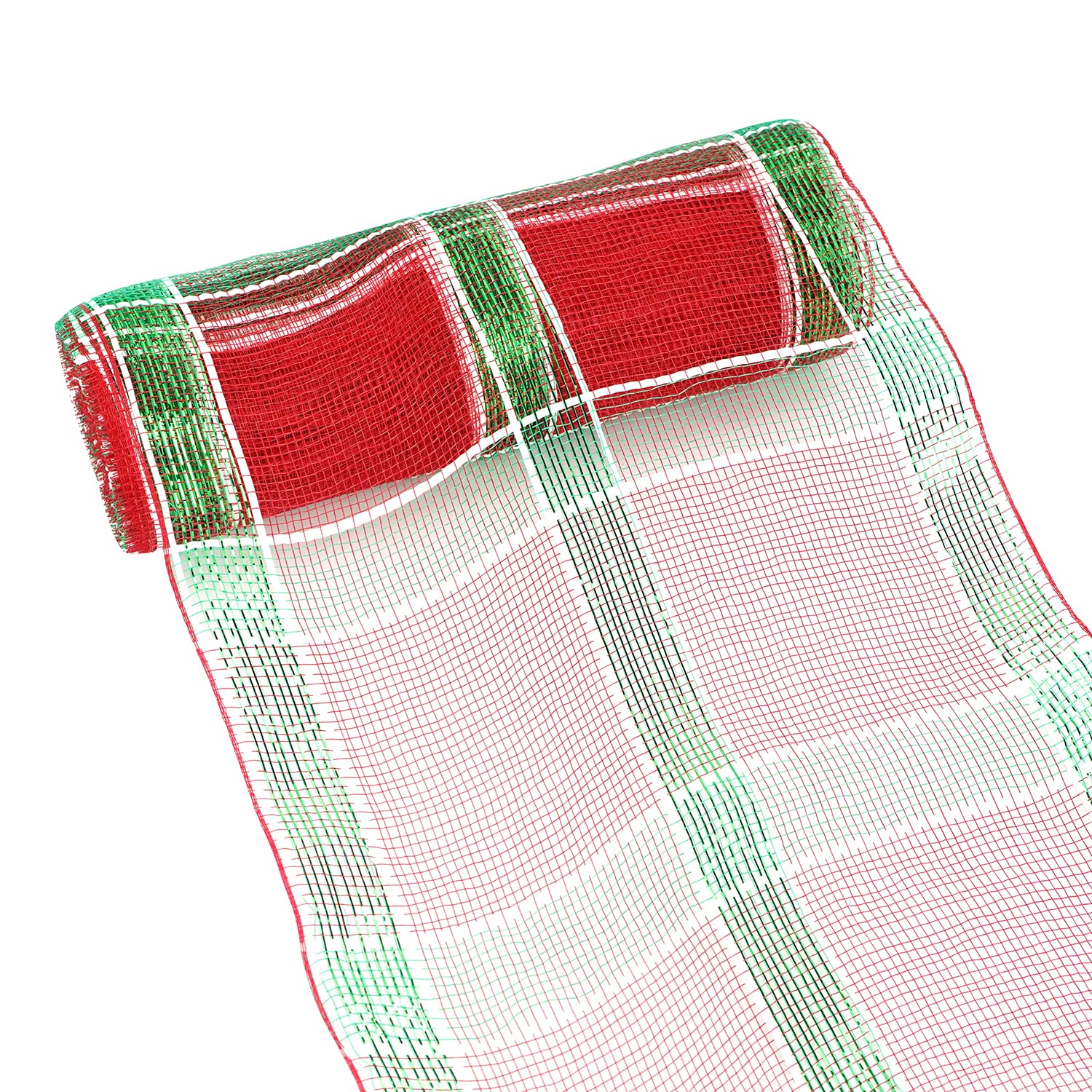 10 Inch Wide Red Green And White Deco Mesh Metallic Plaid Deco Mesh Ribbon For Christmas Tree, Garland, Staircase, Mailbox, Centerpiece, Wreaths, Decorating And Crafts (30 Feet)