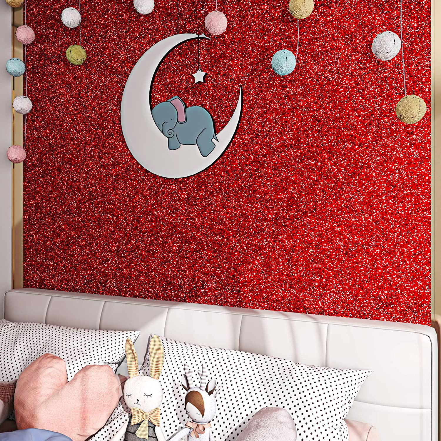 Ruby Red Glitter Wallpaper Sparkle Glitters Peel And Stick Wallpaper Red Glitter Contact Paper Self Adhesive Removable Glitters Fabric Wall Paper For Bedroom Cabinets Dresser Decor 15.8"X80"