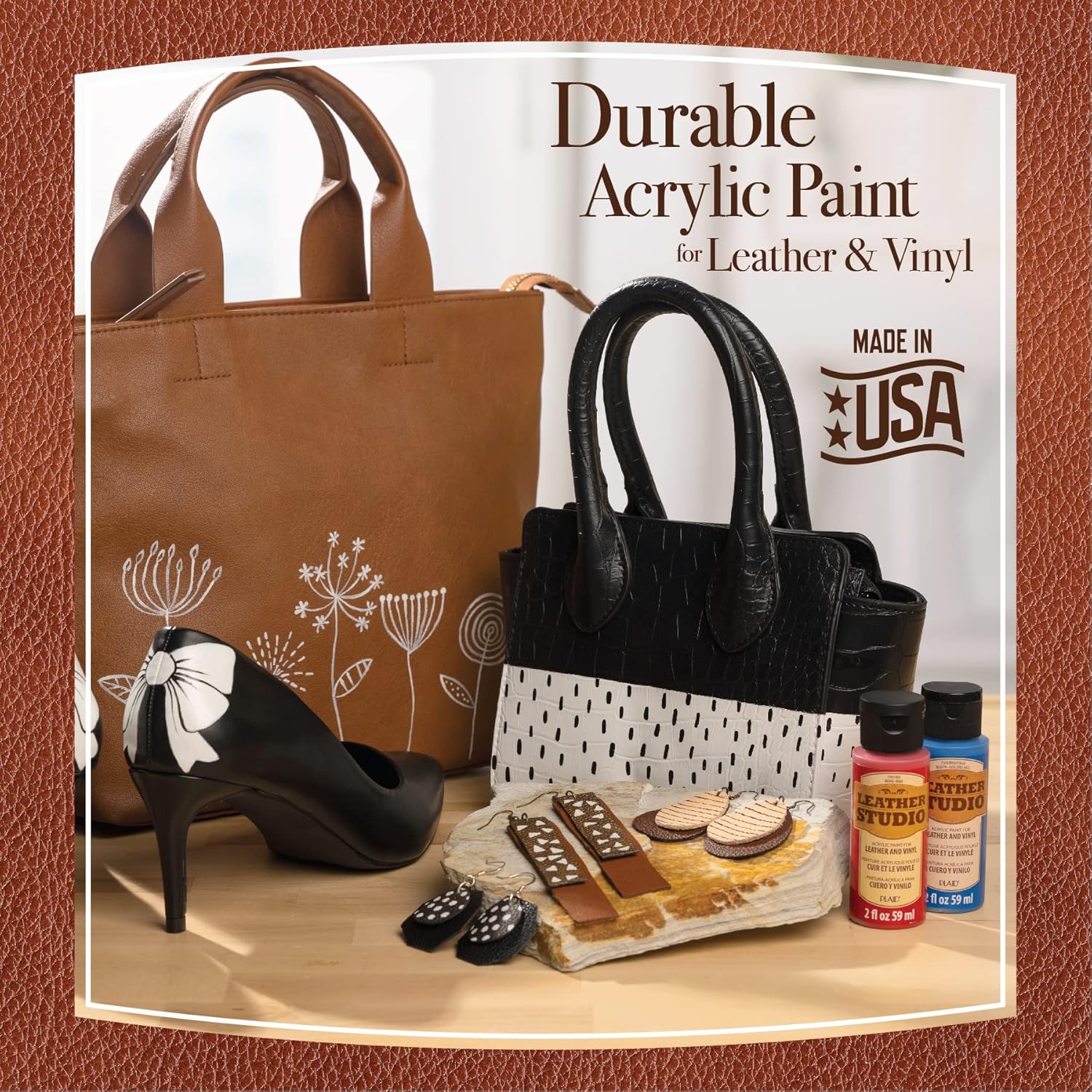 Leather Paint Set Of 6 2 Fl Oz Acrylic Leather Paint For Shoes And Other Diy Arts & Crafts Surfaces, 13510
