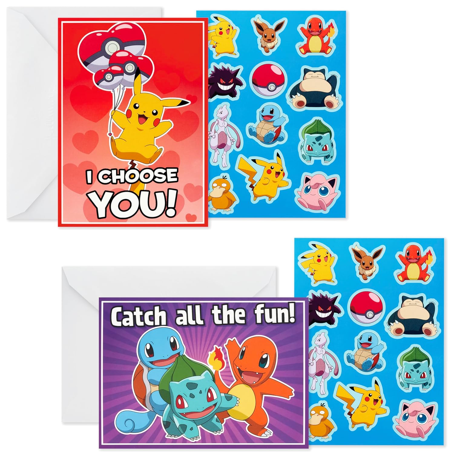 Hallmark Pokémon Valentine's Day Cards With Stickers, Fun Assorted (Pack of 24 Cards with Envelopes)