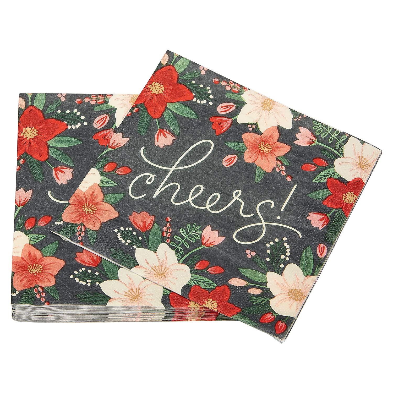 50-Count 6.5 In. X 6.5 In. Paper Napkins, Winter Floral Christmas Party Supplies