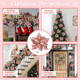 15Pcs Christmas Tree Decorations Poinsettias Artificial Flowers Ornaments: Large Size 8.7” Xmas Glitter Flower With Clips Plus Stems (Rose Gold)