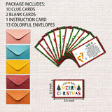 Christmas Party Games - Christmas Scavenger Treasure Hunt Clues Cards, Xmas Game Cards, Christmas Eve/Happy New Year Party Supplies Decorations(13 Cards With Colourful Envelopes)