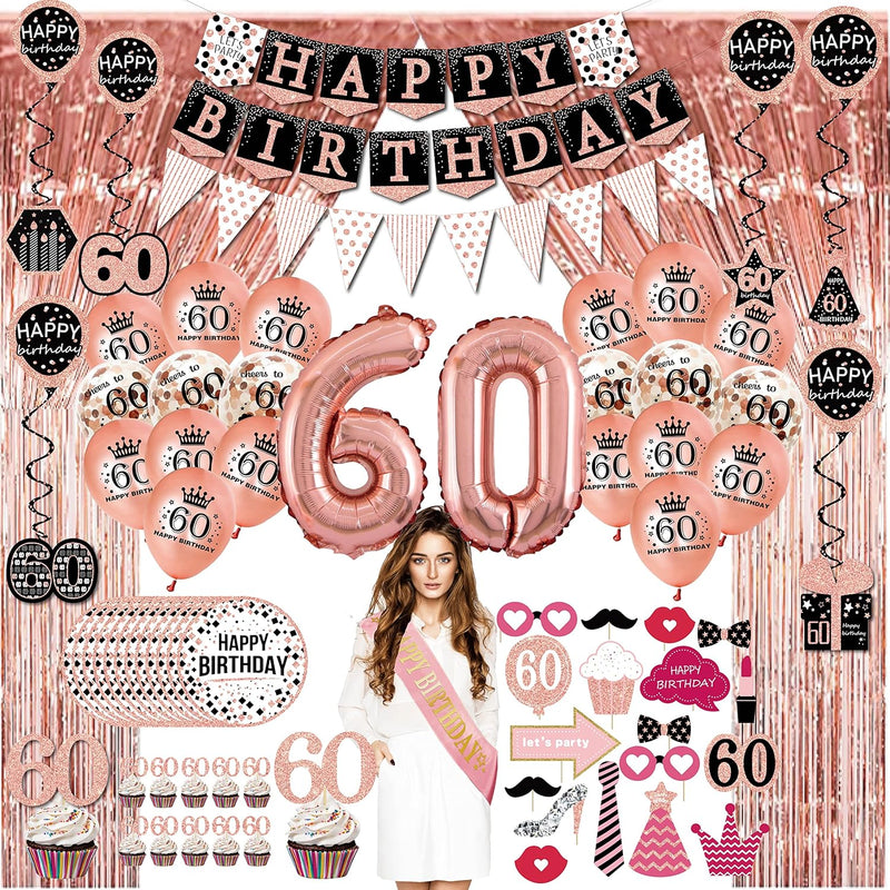 60Th Birthday Decorations For Women - (76Pack) Rose Gold Party Banner,