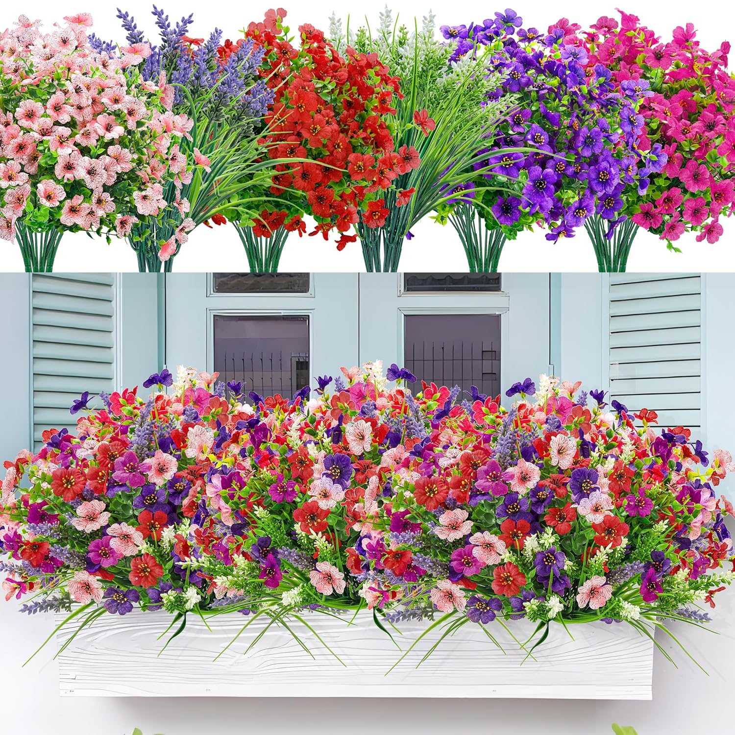 24 Bundles Artificial Flowers For Outdoor Fake Spring Flowers Plants Uv Resistant For Home Garden Porch Window Wedding Decor