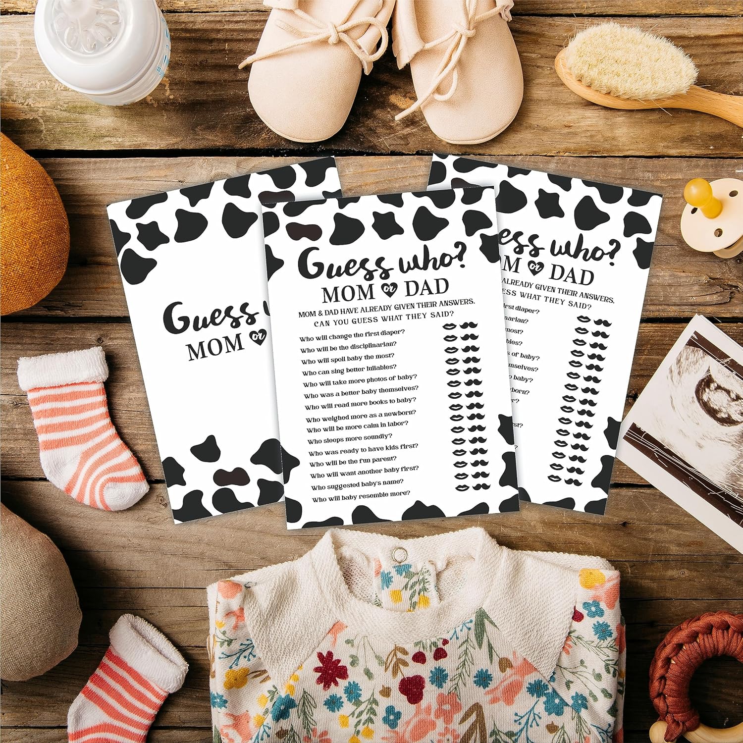 30 Cow Prints Guess Who Mom Or Dad Baby Shower Game, 5 X 7 Inches Double Sided Fill-In Game Cards For Boys Or Girls, Gender Neutral Party Favor & Supplies-(C03)