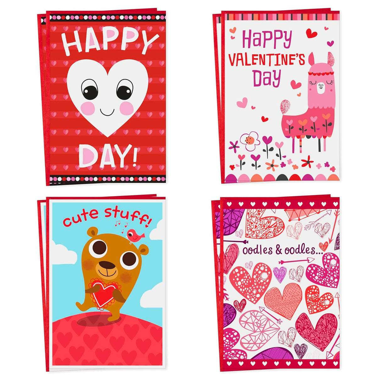 Hallmark Valentine's Day Cards for Kids School, Llama, Bear, Hearts (8 Classroom Valentines with Envelopes)