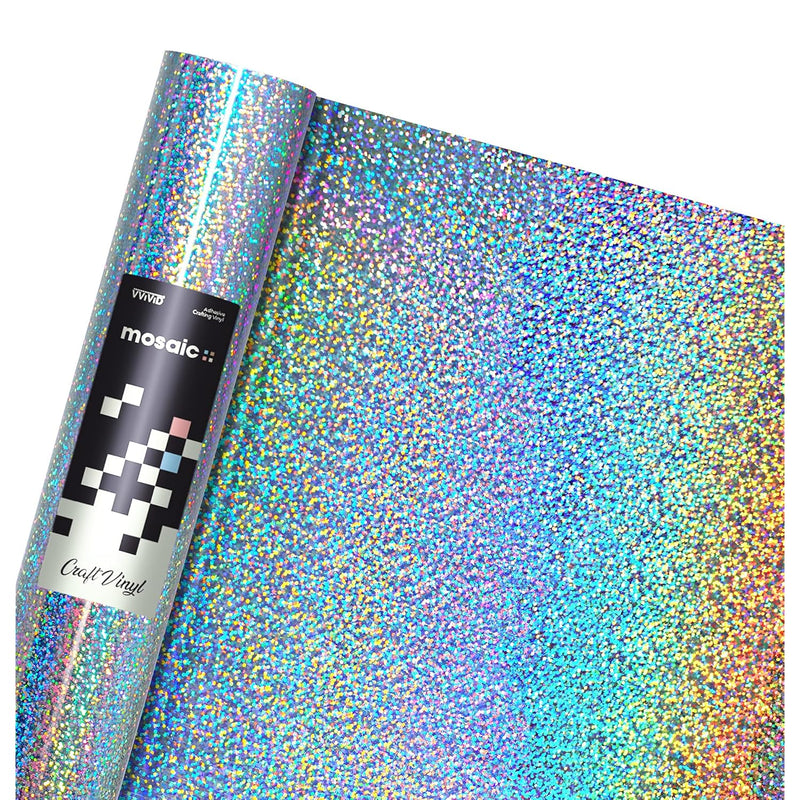 Mosaic+ Silver Holographic Glitter 1Ft X 5Ft Crafting Vinyl Crinkle-Fr