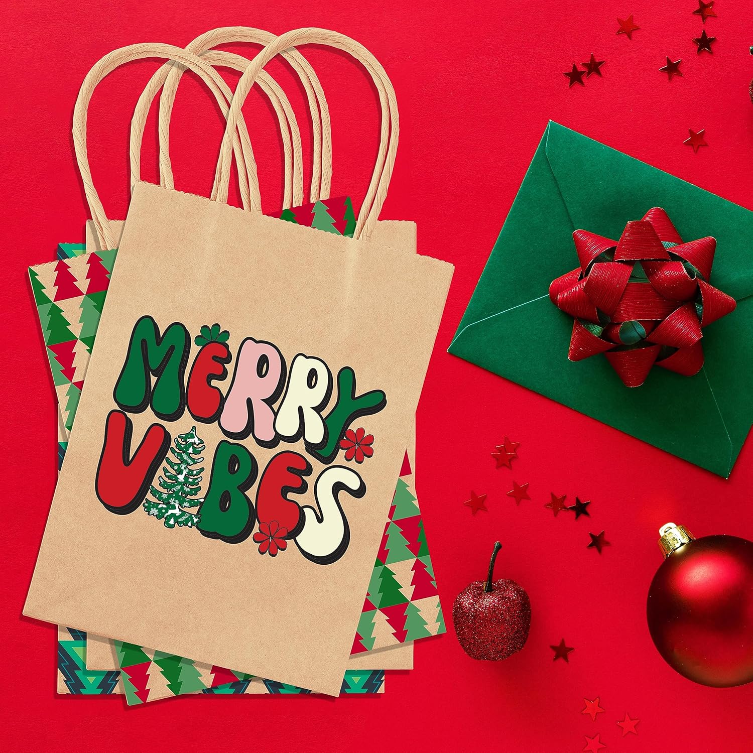 Easykart Kraft Gift Bags - 30 Christmas Goody Bags, 6 Designs, Classroom & Party Favors (9 X 7.3 X 3.3)