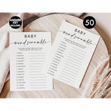 50 Baby Shower Word Scramble Game (50-Cards) Fun Baby Shower Game Activity, Gender Neutral Boy Or Girl, Minimalist