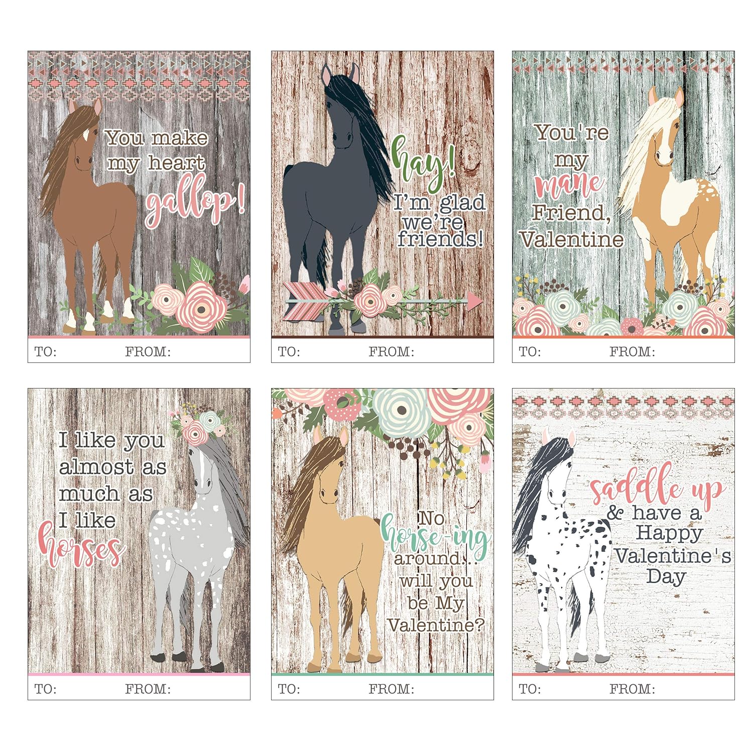 Beautiful Horse Pony Themed Valentine Day Classroom Sharing Cards - Ideal Valentine'S Day Idea For Work School - Set Of 24 You'Re My Mane Friend