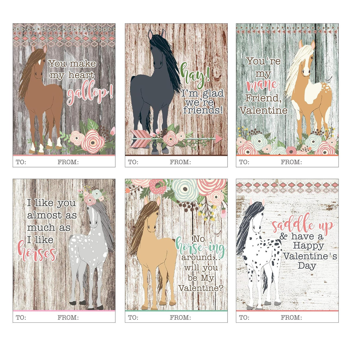Beautiful Horse Pony Themed Valentine Day Classroom Sharing Cards - Ideal Valentine'S Day Idea For Work School - Set Of 24 You'Re My Mane Friend