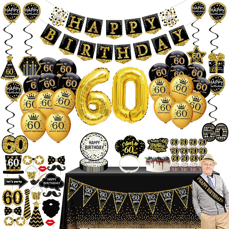 60Th Birthday Decorations For Men Women - (76Pack) Black Gold Party Ba