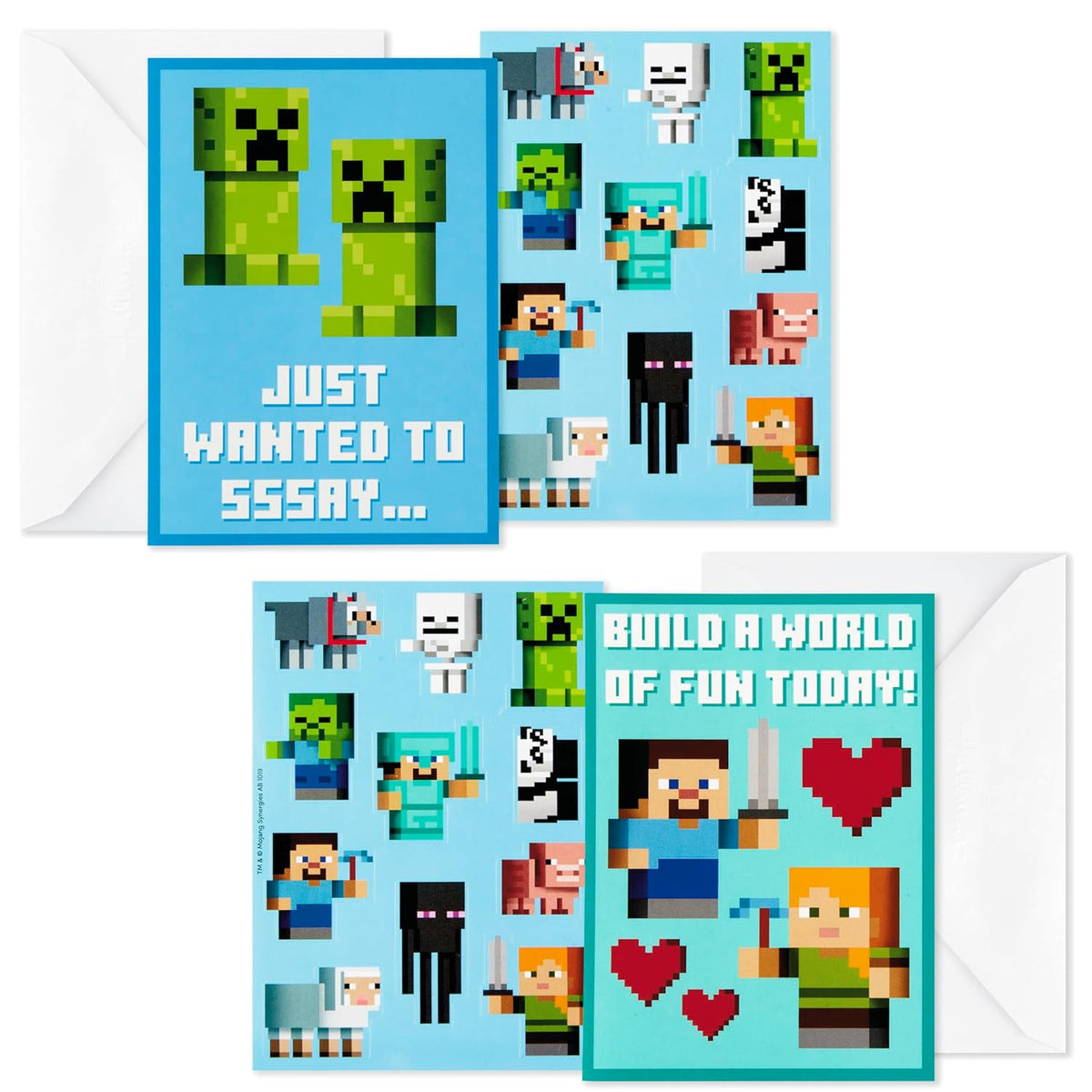 Hallmark Minecraft Valentines Day Cards and Stickers for Kids School (24 Classroom Valentines with Envelopes)
