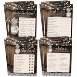 Bridal Shower Bachelorette Games, Rustic Wood Barrel Mason Jar, He Said She Said, Find The Guest Quest, Would She Rather, Phone Game, 25 Games Each