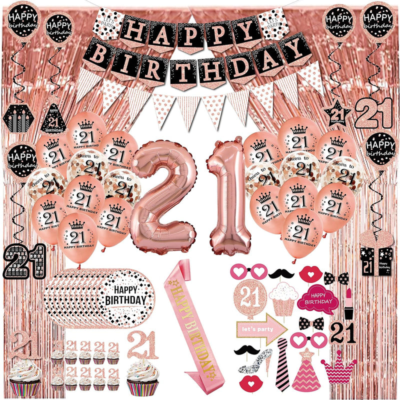 21St Birthday Decorations For Her - (76Pack) Rose Gold Party Banner, P