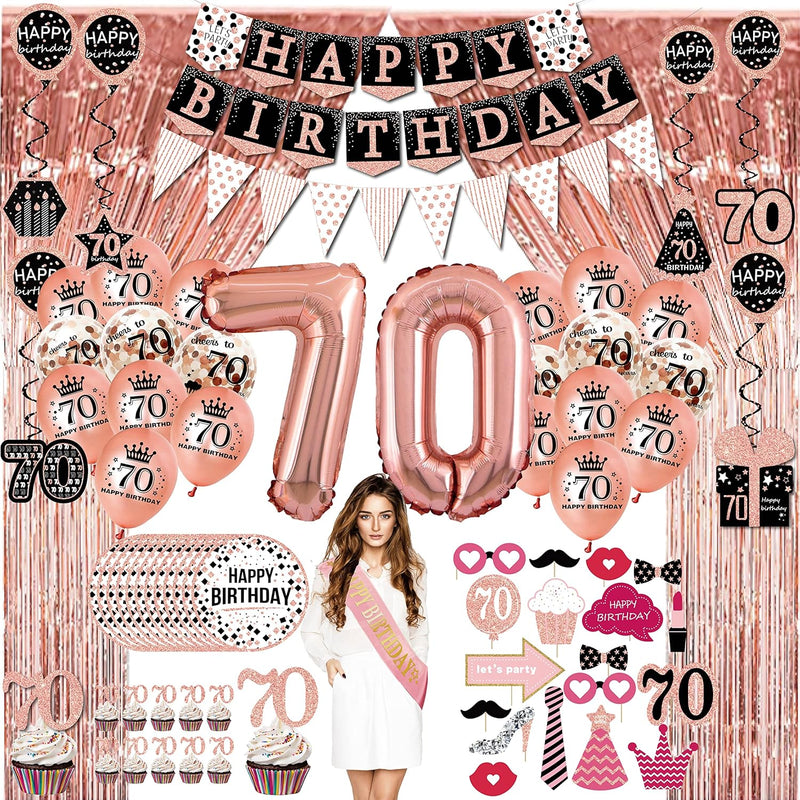 70Th Birthday Decorations For Women - (76Pack) Rose Gold Party Banner,