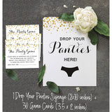 Bridal Shower Game 1 Sign + 30 Size Card White Gold Confetti Girls Night Out Bachelorette Party Drop Your Panties Game