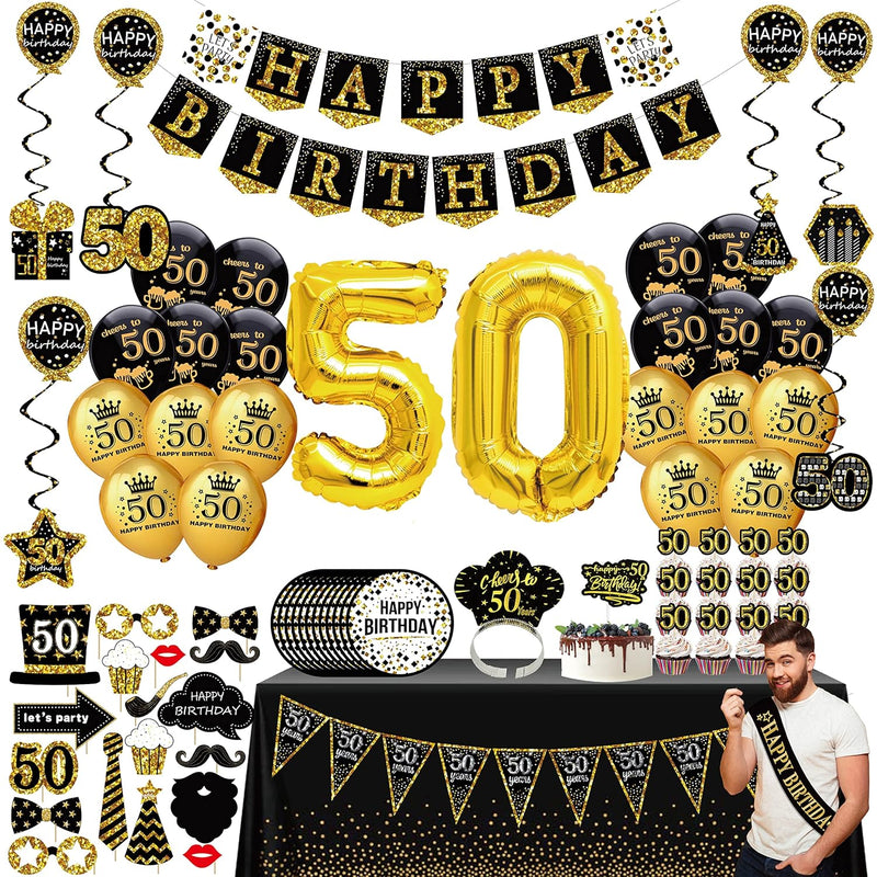 50Th Birthday Decorations For Men Women - (76Pack) Black Gold Party Ba