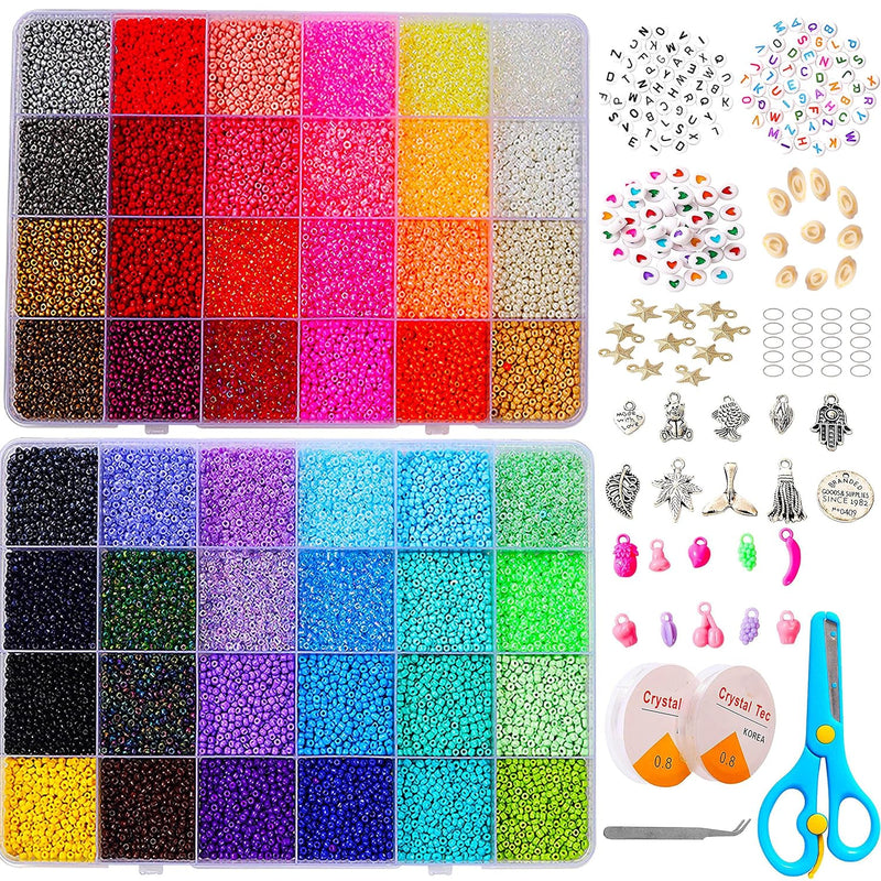 36000+Pcs 2Mm 48 Colors Glass Seed Beads For Bracelet Jewelry Making K