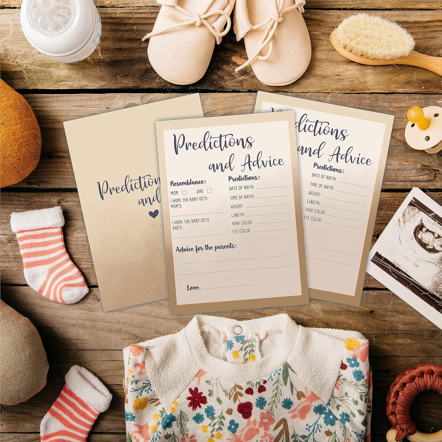 Baby Shower Prediction And Advice Game Kit - 30 Khaki Double Side Fill-In Game Cards For Baby Boy & Girl - Gender Reveal, Baby Announcement, Gender Neutral, Party Favor & Supplies - F1