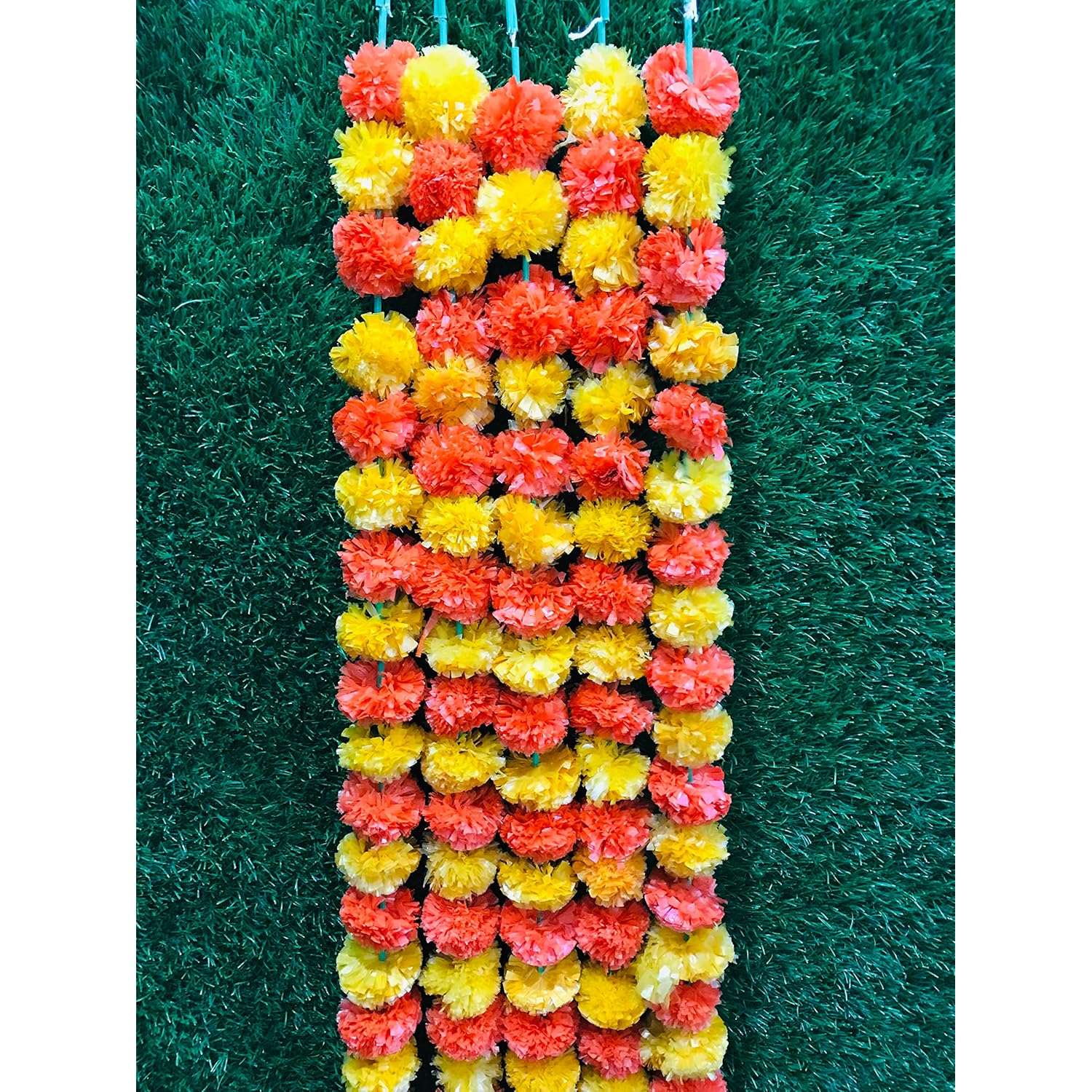 5 Pc - 5 Feet Marigold Garland |Indian/American Wedding Party Mantle Decoration, Faux Garlands Wedding Garland, Diwali Decoration, Spring Bush Floral! (Dark Orange And Orange)
