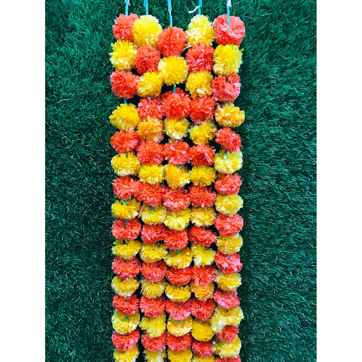 5 Pc - 5 Feet Marigold Garland |Indian/American Wedding Party Mantle Decoration, Faux Garlands Wedding Garland, Diwali Decoration, Spring Bush Floral! (Dark Orange And Orange)