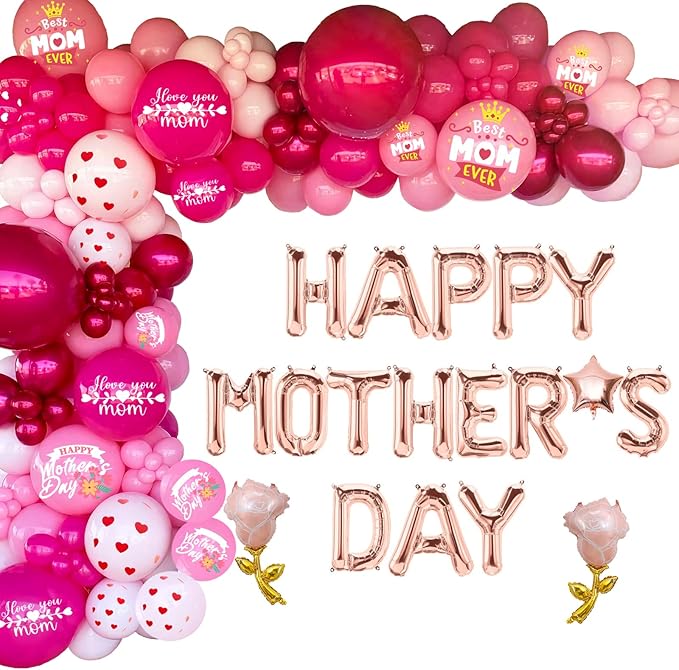 104Pc Mother's Day Balloon Arch Kit - Best Mom Ever Red Party Decorations