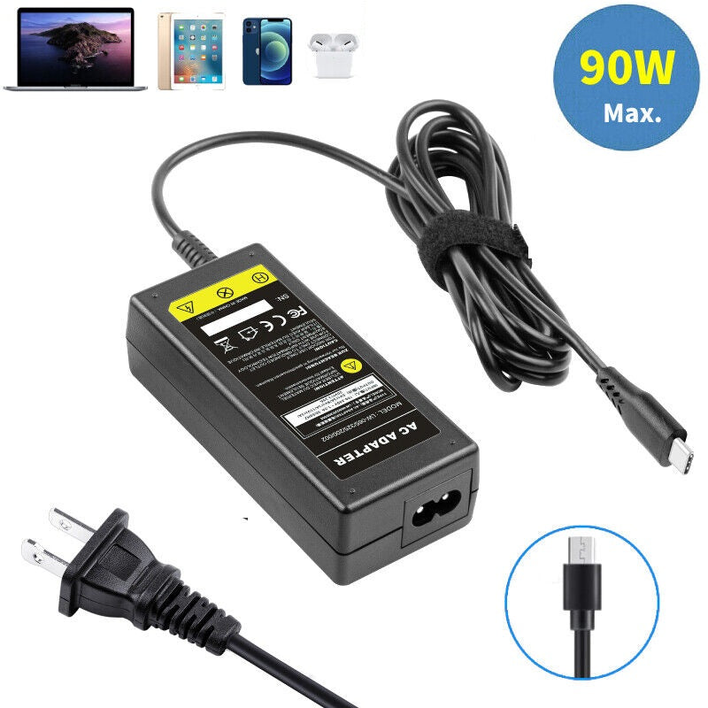 Laptop Charger Ac Adapter Usb-C Type C For Macbook Apple Hp Lenovo Asus Dell 90W