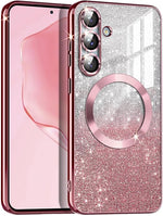 Galaxy S25 Plus 5G Case, MagSafe Compatible, Clear Glitter TPU Bumper, Rose Gold
