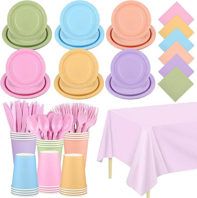 169-Piece Pastel Party Supplies Set for 24 Guests - Plates, Cups, Napkins & More