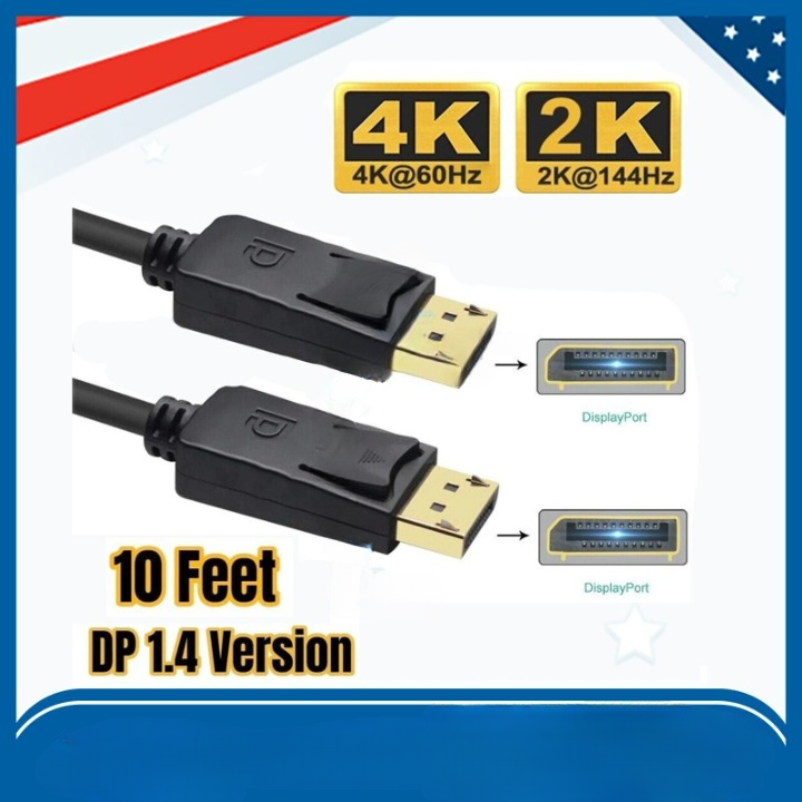 Display Port To Display Port Cable Dp To Dp 4K 60Hz High Speed Video Audio 10 Ft