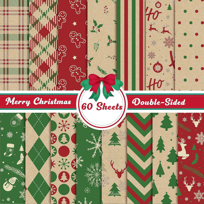 60 Sheet Christmas Pattern Paper, Merry Christmas Scrapbook Papers, Do