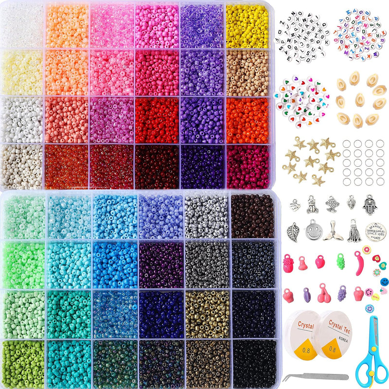 8800+Pcs 4Mm 12/0 48 Colors Glass Seed Beads, Charms Bracelet Jewelry Making B