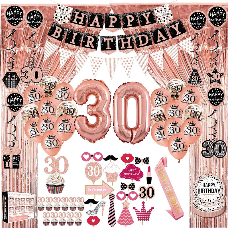 30Th Birthday Decorations For Her - (76Pack) Rose Gold Party Banner, P