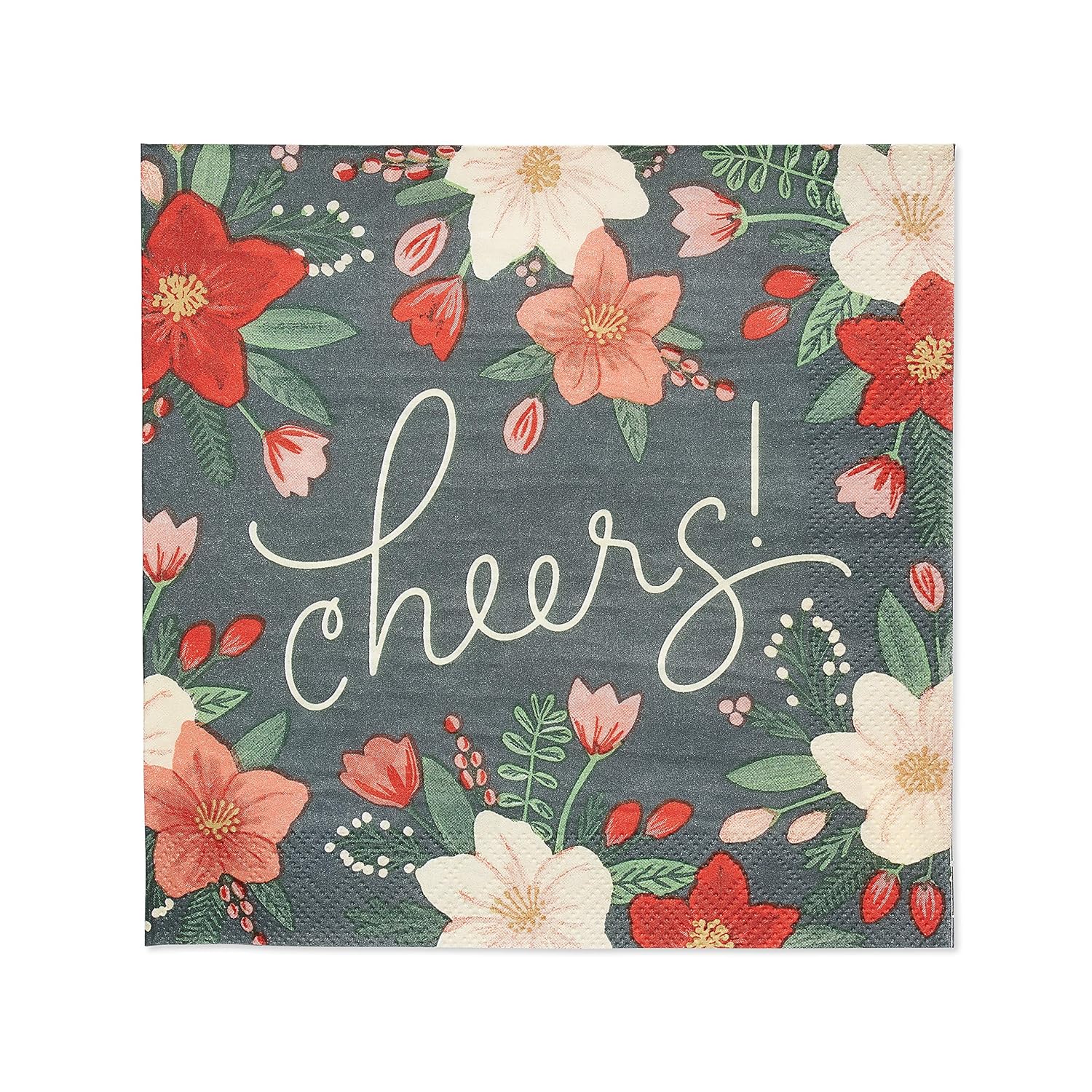 50-Count 6.5 In. X 6.5 In. Paper Napkins, Winter Floral Christmas Party Supplies