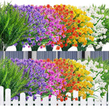 24 Bundles Uv Resistant Artificial Flowers For Outdoors Faux Ferns Fake Plastic Flowers For Spring Home Garden Courtyard Patio Front Porch Decor
