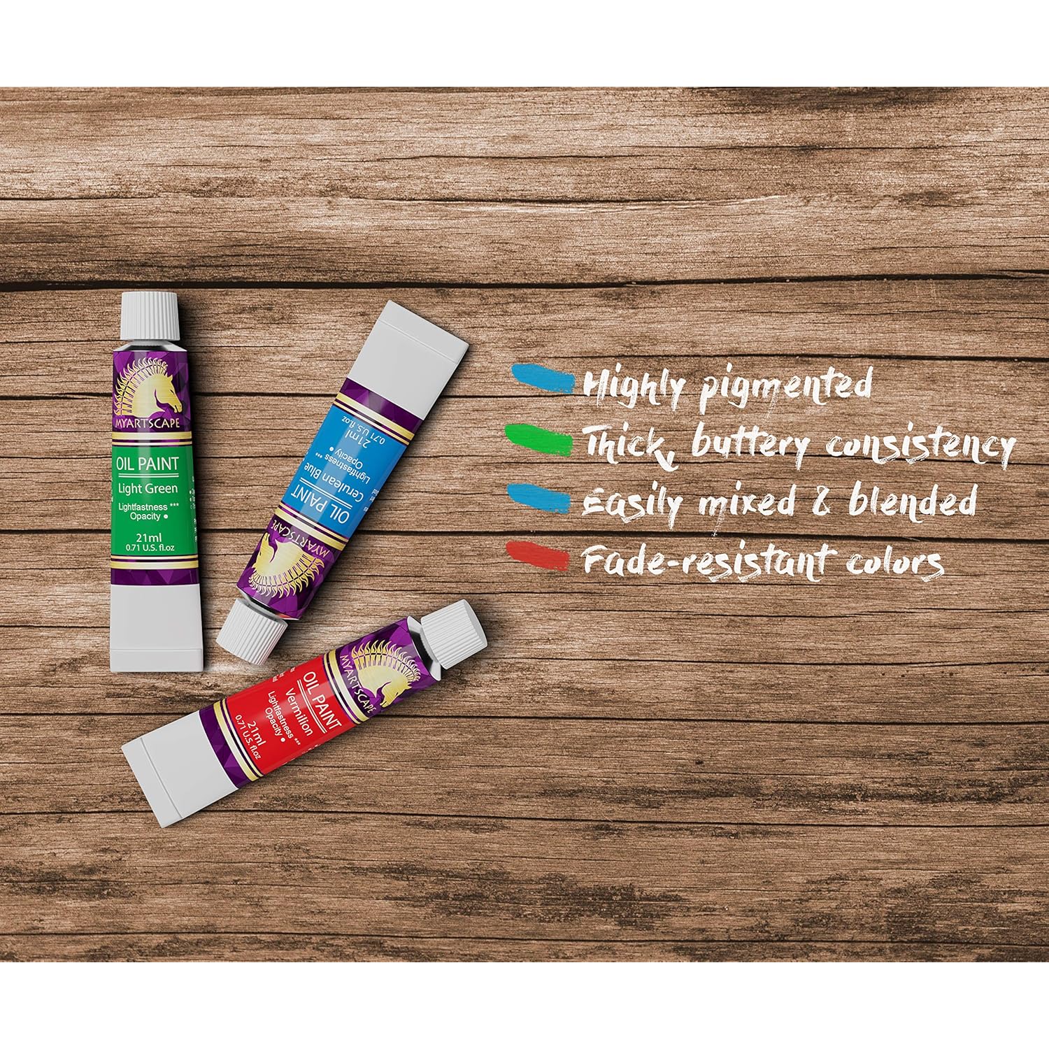 Oil Paint Set - 24 X 21Ml Tubes - Artist Quality - Rich Vivid Oil-Based Colors - Lightfast - Heavy Body - Great Saturation - Glossy Finish - Professional Painting Supplies