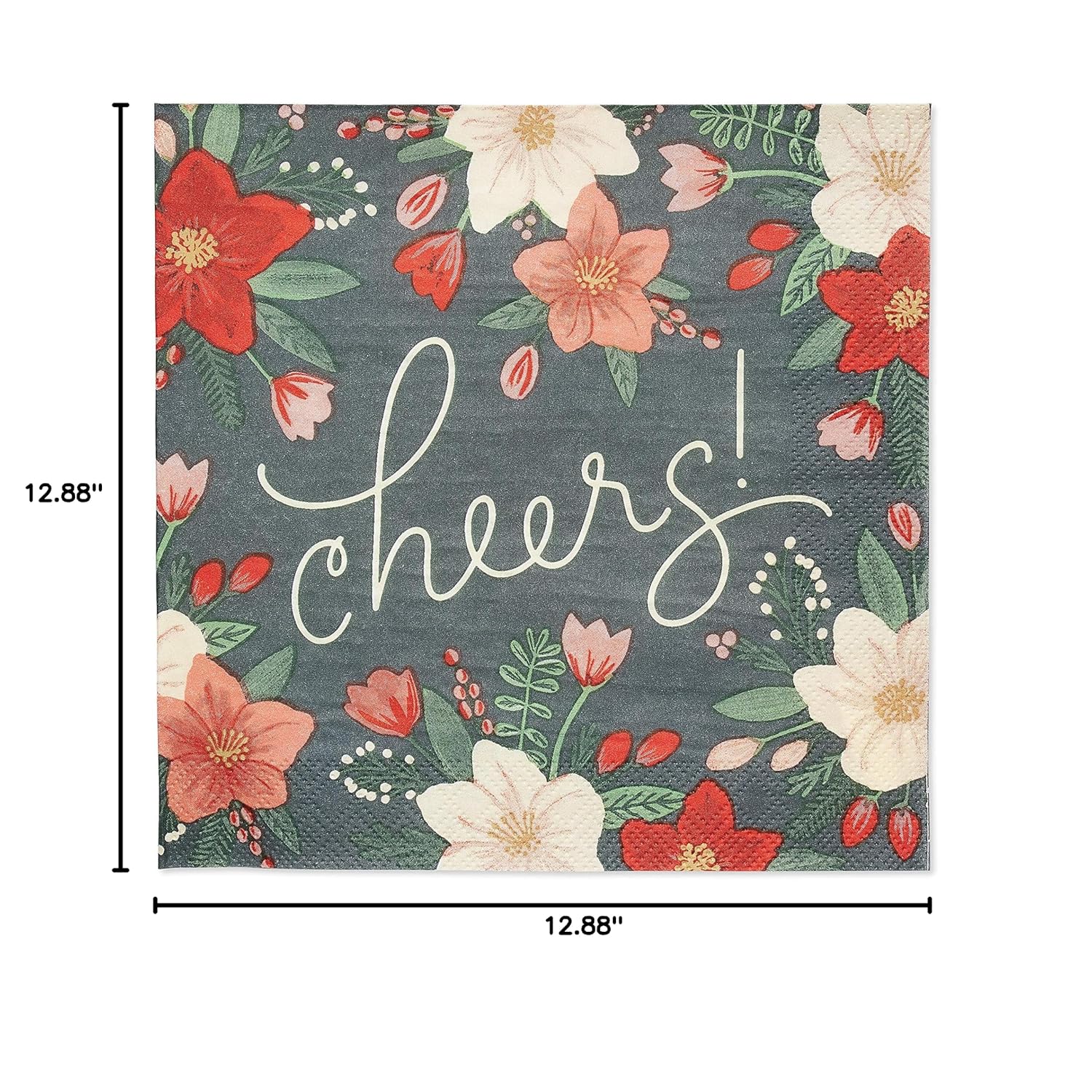 50-Count 6.5 In. X 6.5 In. Paper Napkins, Winter Floral Christmas Party Supplies