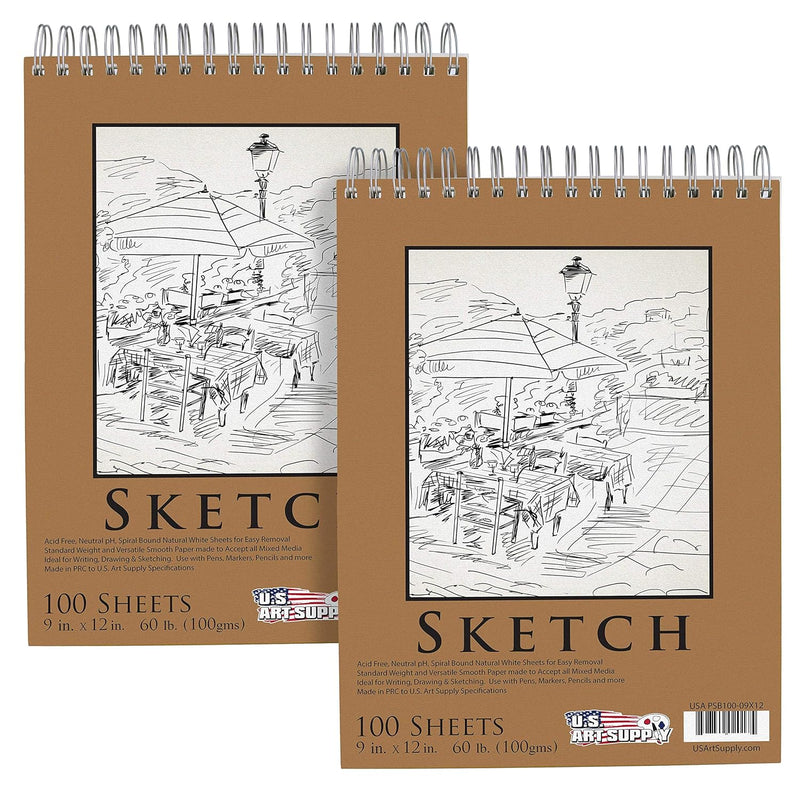 9" X 12" Premium Spiral Bound Sketch Pad, (Pack Of 2 Pads) Each Pad Has 100-Sh