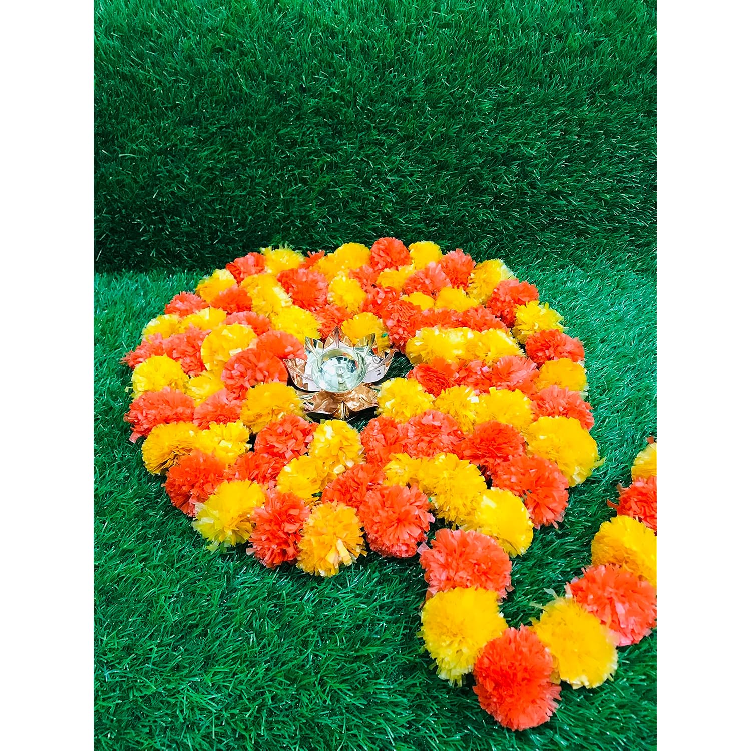 5 Pc - 5 Feet Marigold Garland |Indian/American Wedding Party Mantle Decoration, Faux Garlands Wedding Garland, Diwali Decoration, Spring Bush Floral! (Dark Orange And Orange)