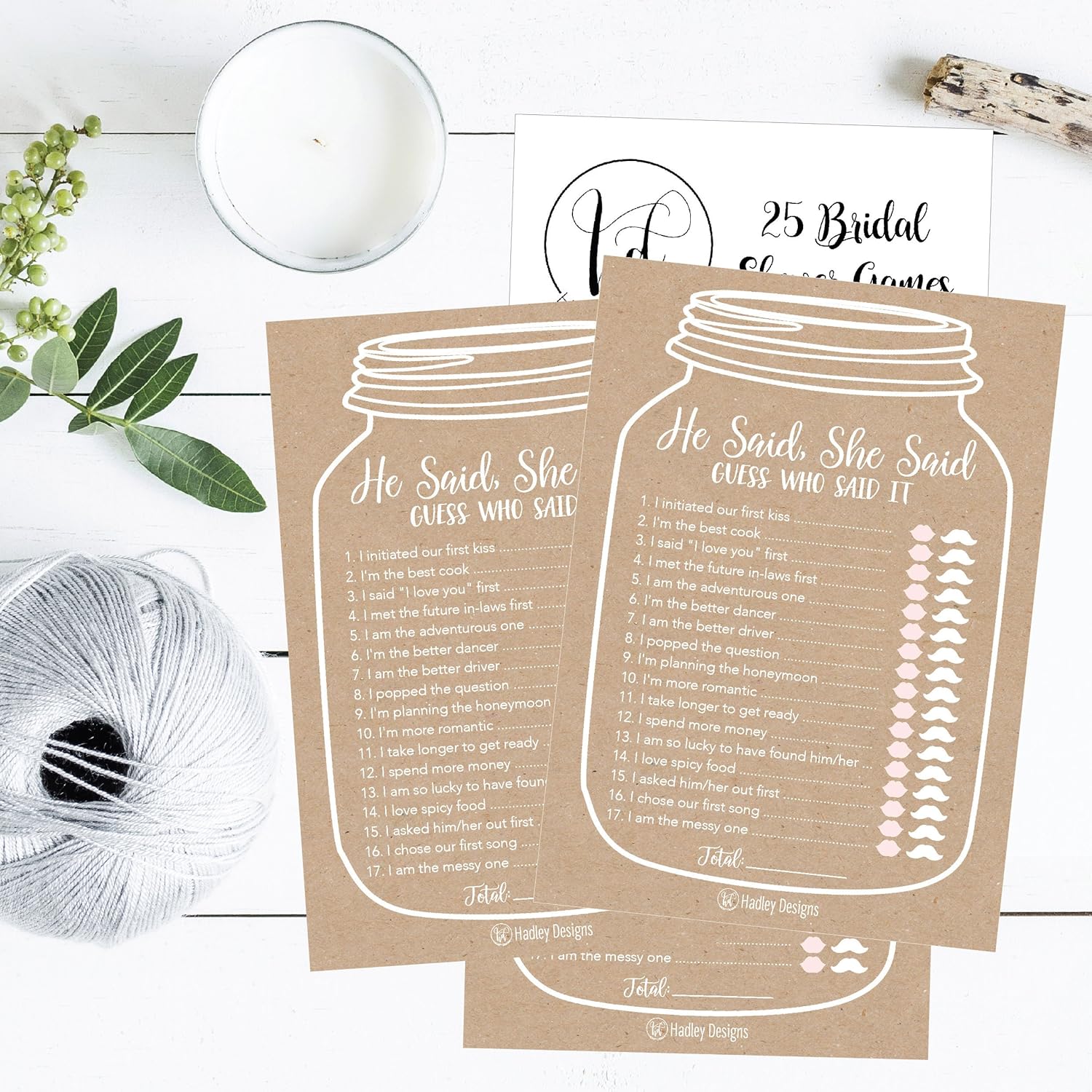 25 Rustic Wedding Bridal Shower Engagement Bachelorette Anniversary Party Game Ideas, He Said She Said Cards Funny Co Ed Trivia Rehearsal Dinner Guessing Question Fun Supplies Kit