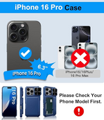 iPhone 16 Pro Case with Card Holder, Slide Camera Cover, Military-Grade Protection, Blue