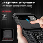 Black Protective Case for Pixel 9/9 Pro, Slide Lens Cover, Kickstand, Military Grade