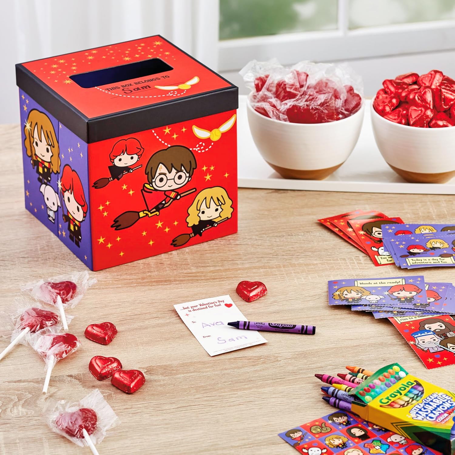 Hallmark Harry Potter Valentines Day Cards and Mailbox for Kids School Classroom Exchange (1 Box, 32 Valentine Cards, 35 Stickers, 1 Teacher Card)