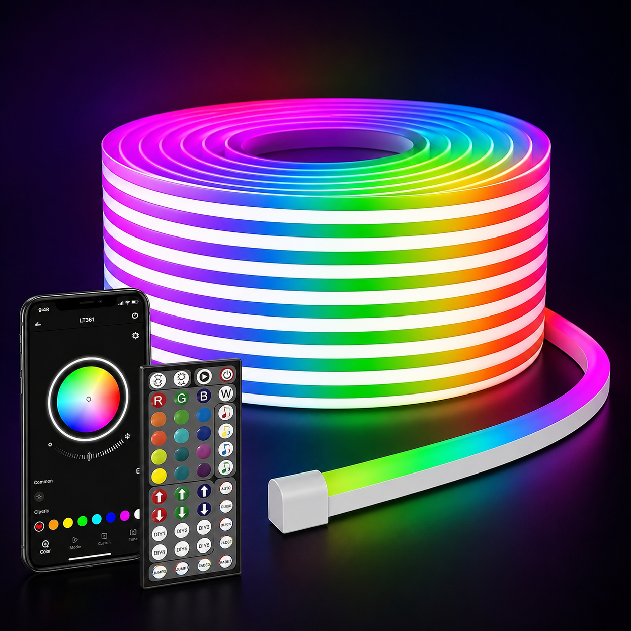 32.8FT RGB LED Neon Rope Lights App & Remote Control Music Sync Flexible Strip Lights