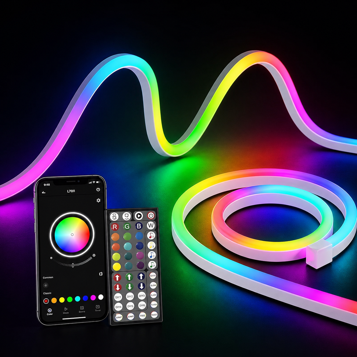 32.8FT RGB LED Neon Rope Lights App & Remote Control Music Sync Flexible Strip Lights