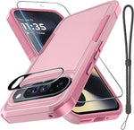 Heavy Duty Shockproof Case for Pixel 9/9 Pro with Lanyard, Screen Protector, Pink