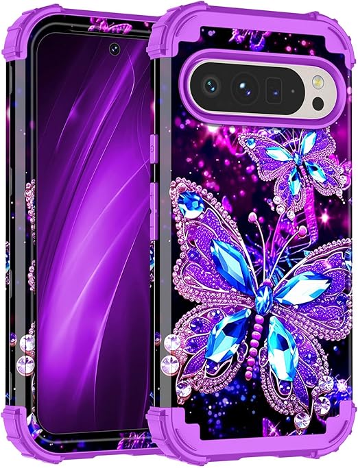 Glow in the Dark Heavy Duty Shockproof Case for Google Pixel 9 Pro XL, Butterfly